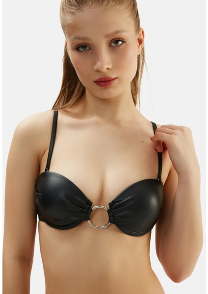 Ortası Halkalı Kaplı Straplez Bikini Takım Siyah 2040ESBK