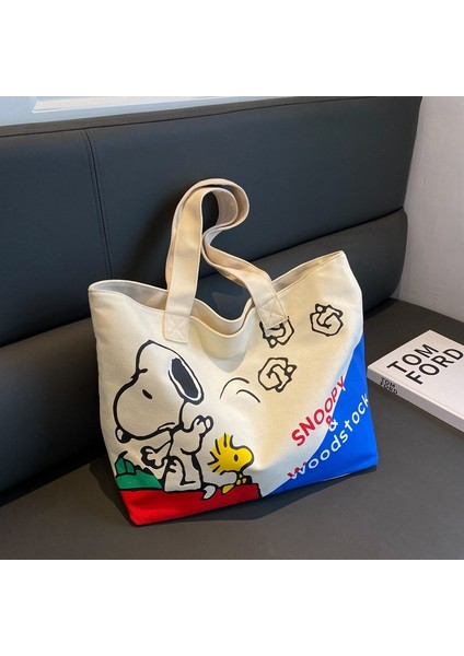 Kanvas Çanta Kadın Büyük Kapasiteli El Çantası Alışveriş Çantası Snoopy Karikatür Büyük Çanta Eğlence Omuz Tote Çanta (Yurt Dışından) modelleri