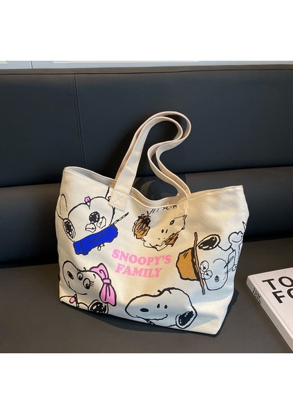 Kanvas Çanta Kadın Büyük Kapasiteli El Çantası Alışveriş Çantası Snoopy Karikatür Büyük Çanta Eğlence Omuz Tote Çanta (Yurt Dışından) fırsatları
