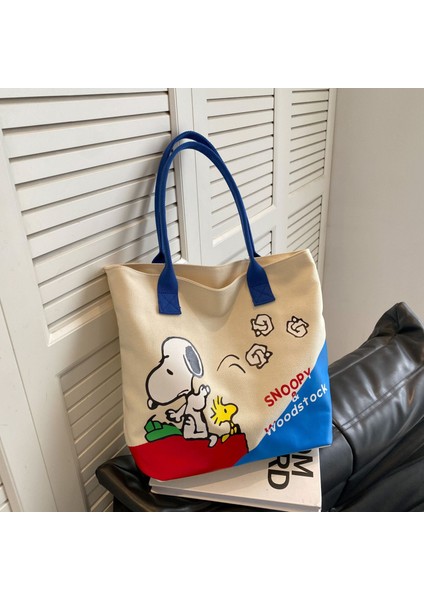 Kanvas Çanta Snoopy Omuz Çantası Karikatür Çanta Out Commuter Çanta Büyük Kapasiteli Yük Kitap Tote Çanta (Yurt Dışından) modelleri