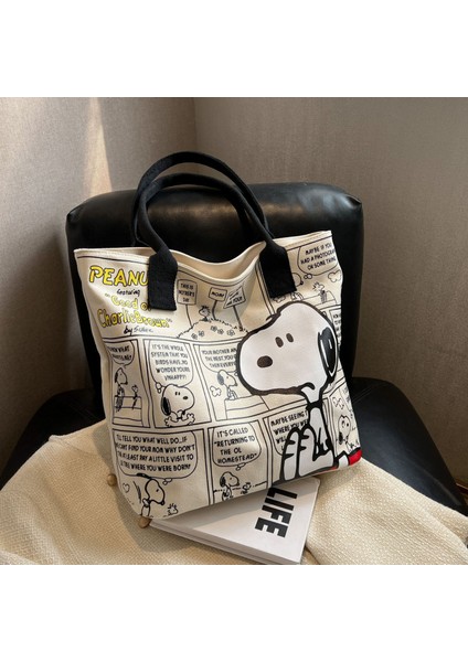 Kanvas Çanta Snoopy Omuz Çantası Karikatür Çanta Out Commuter Çanta Büyük Kapasiteli Yük Kitap Tote Çanta (Yurt Dışından) modelleri