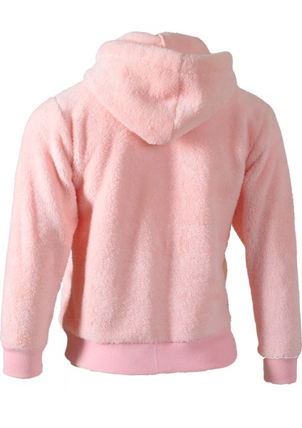 Kız Çocuk Fermuarlı Kapüşonlu Peluş Mont