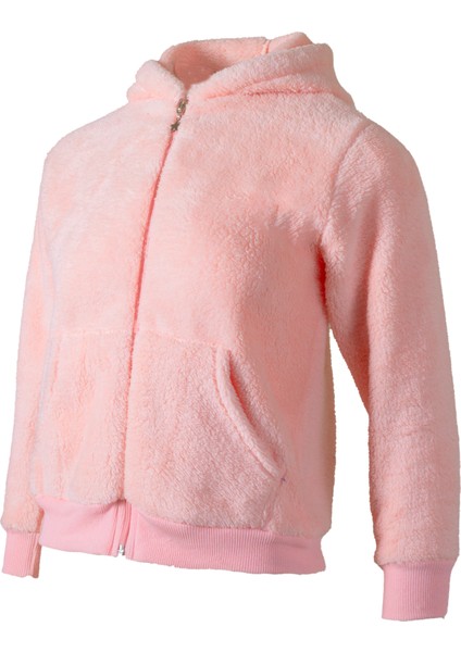 Kız Çocuk Fermuarlı Kapüşonlu Peluş Mont