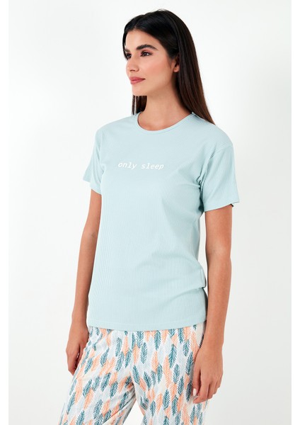 Regular Fit Bisiklet Yaka Kısa Kollu Pijama Takımı Bayan Pijama Takımı 65770105 fırsatları
