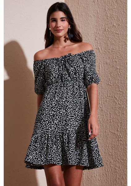 Desenli Slim Fit Carmen Yaka Mini Elbise Kadın Elbise 5865620 fiyatları