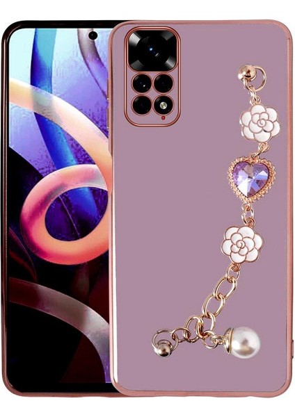 Xiaomi Uyumlu Redmi Note 11S Global Kılıf El Tutamaçlı Kamera Korumalı Taka Silikon Kapak - Mor