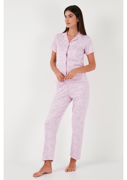 Regular Fit Gömlek Yaka Kısa Kollu Pijama Takımı Bayan Pijama Takımı 65780124