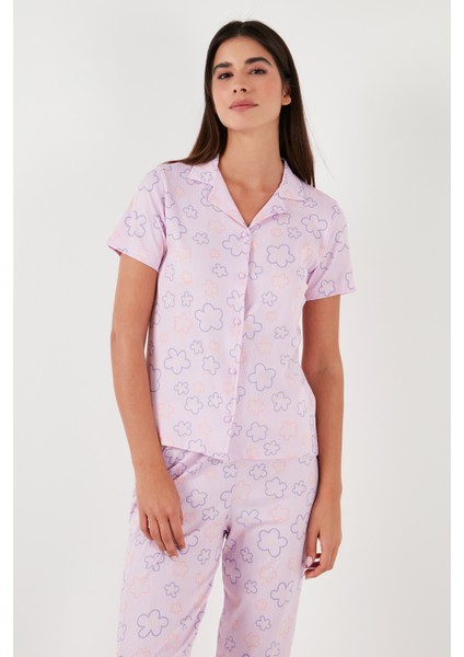 Regular Fit Gömlek Yaka Kısa Kollu Pijama Takımı Bayan Pijama Takımı 65780124