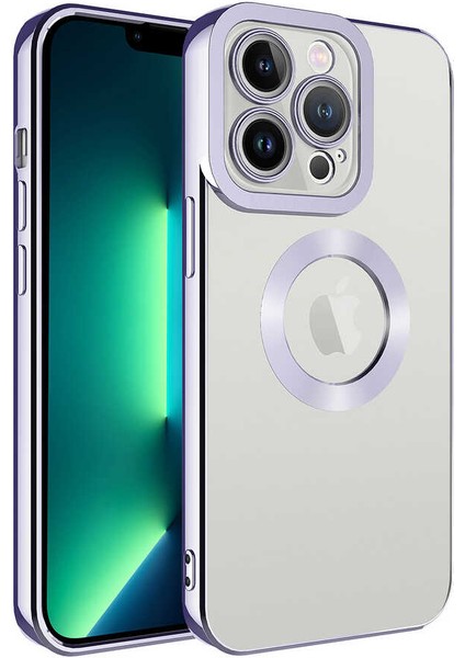 iPhone Uyumlu 13 Pro Kılıf Kamera Korumalı Logo Gösteren Omega Kapak - Lila