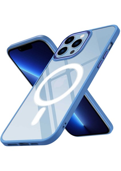 iPhone Uyumlu 12 Pro Max Kılıf Wireless Şarj Özellikli Krom Magsafe Silikon Kapak - Mavi