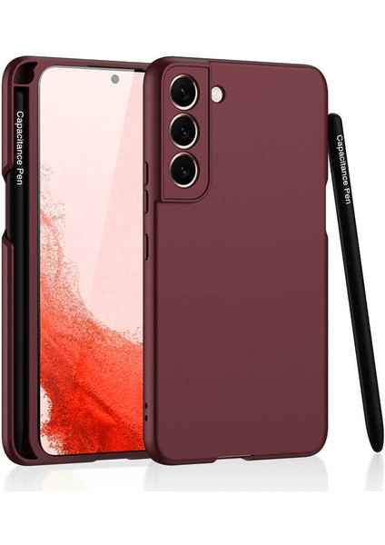 Galaxy Uyumlu S22 Kılıf Kalemli Kıpta Kapak - Mürdüm
