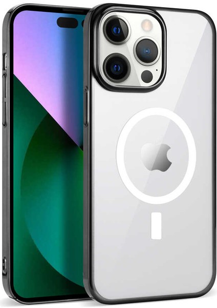 iPhone Uyumlu 14 Pro Kılıf Wireless Şarj Özellikli Pixel Magsafe Kapak - Siyah