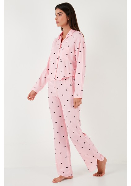Desenli Rahat Kesim Bol Paça Yazlık Pijama Takımı Bayan Pijama Takımı 6110014