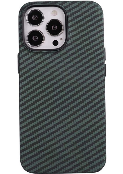 iPhone Uyumlu 12 Pro Max Kılıf Karbon Fiber Tasarımlı Karbono Kapak - Koyu Yeşil