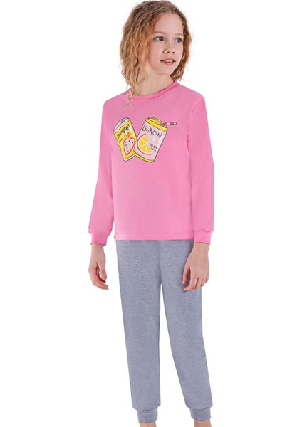 742U Kız Çocuk Uzun Kollu Pijama Takımı-Pembe