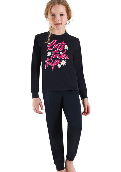 743GU Kız Çocuk Garson Boy Uzun Kollu Pijama Takımı-Siyah