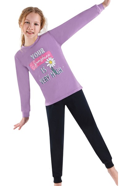 750U Kız Çocuk Uzun Kollu Pijama Takımı-Mor