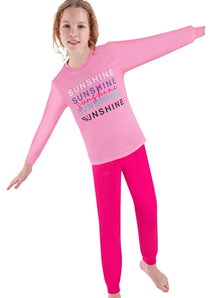 752U Kız Çocuk Uzun Kollu Pijama Takımı-Pembe