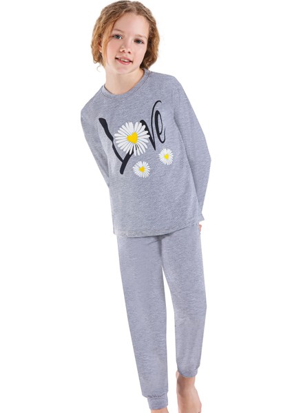 747U Kız Çocuk Uzun Kollu Pijama Takımı-Gri