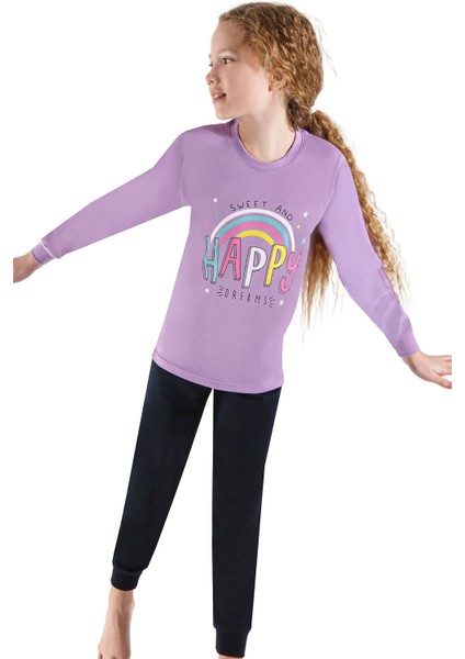 749U Kız Çocuk Uzun Kollu Pijama Takımı-Mor