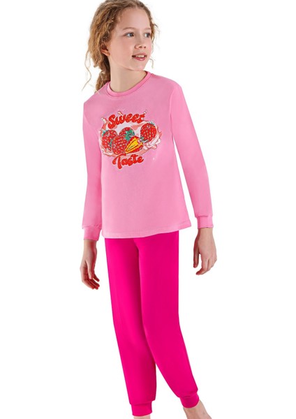 744U Kız Çocuk Uzun Kollu Pijama Takımı-Pembe