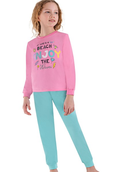740GU Kız Çocuk Garson Boy Uzun Kollu Pijama Takımı-Pembe