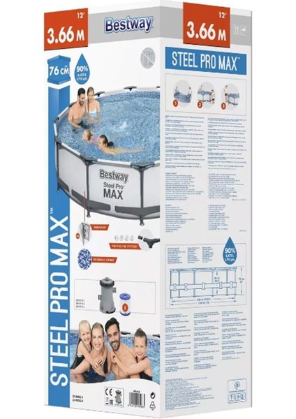 Bestway 56416 Steel Pro Max Frame Prefabrik Aile Havuzu 366X76CM Filtreli Set