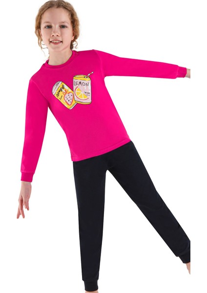742GU Kız Çocuk Garson Boy Uzun Kollu Pijama Takımı-Fuşya