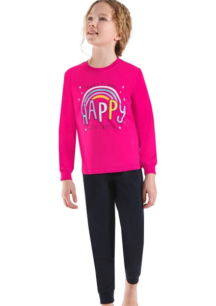 749U Kız Çocuk Uzun Kollu Pijama Takımı-Fuşya