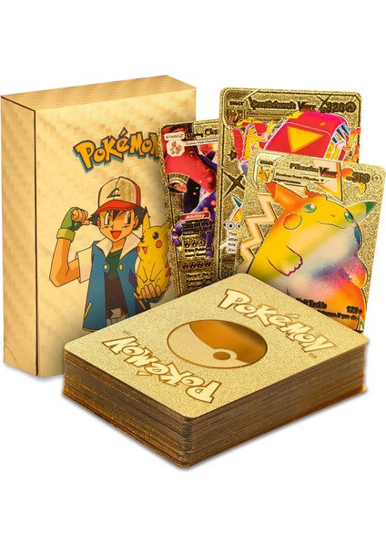 Pokemon Go Vmax Gold Card Tcg Dx Gx Altın Esnek Oyuncu & Koleksiyon Pokemon Kartı 55 Adet Ingilizce