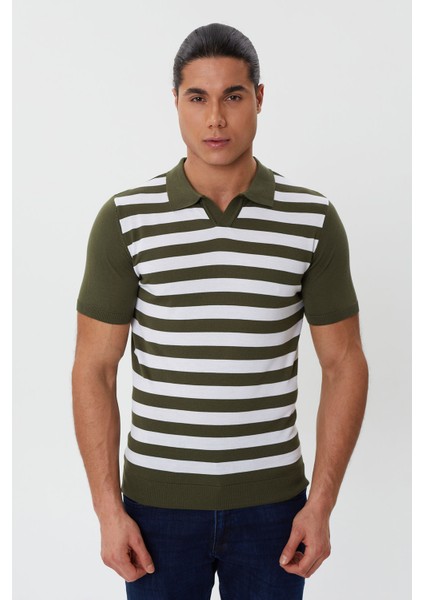 Klasik Kalıp Çizgili Polo Yaka Triko T-Shirt-TY1071TY241