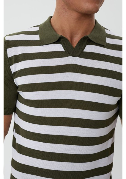 Klasik Kalıp Çizgili Polo Yaka Triko T-Shirt-TY1071TY241