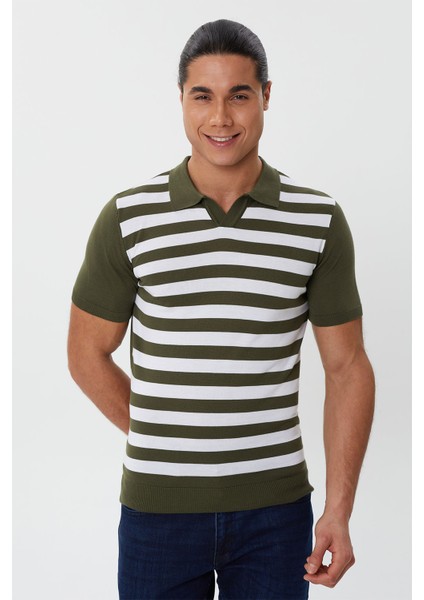 Klasik Kalıp Çizgili Polo Yaka Triko T-Shirt-TY1071TY241