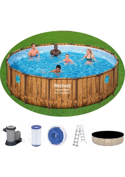 Bestway 56977 Prefabrik Aile Havuzu Rattan Desen 549X122CM Merdiven Örtü Filtre Set