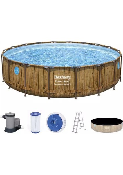 Bestway 56977 Prefabrik Aile Havuzu Rattan Desen 549X122CM Merdiven Örtü Filtre Set