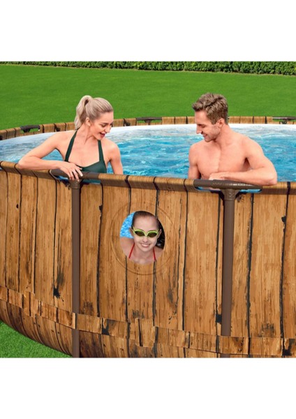 Bestway 56977 Prefabrik Aile Havuzu Rattan Desen 549X122CM Merdiven Örtü Filtre Set