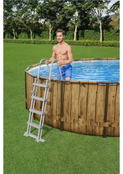 Bestway 56977 Prefabrik Aile Havuzu Rattan Desen 549X122CM Merdiven Örtü Filtre Set