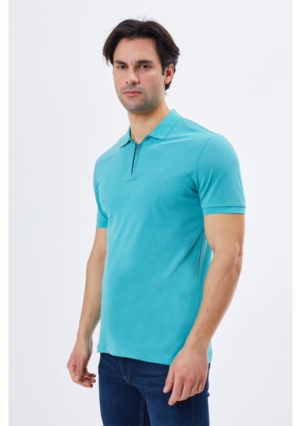 Regular Fit Fermuarlı Polo Yaka %100 Pamuk Kısa Kollu Basic Penye T-Shirt-PE3604TY22 modelleri