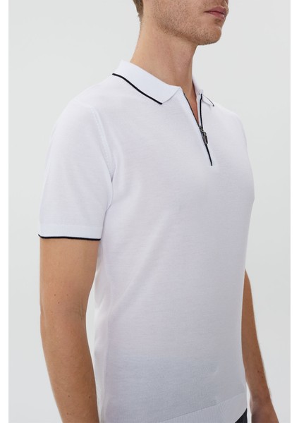 Regular Fermuarlı Polo Yaka Triko Tişört-TY1037TY231