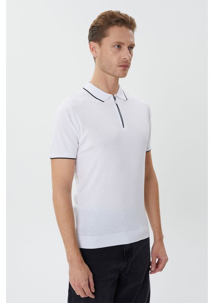 Regular Fermuarlı Polo Yaka Triko Tişört-TY1037TY231