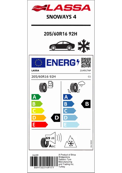 205/60R16 92H Snoways 4 Binek Kış Lastiği Üretim Yılı 2024