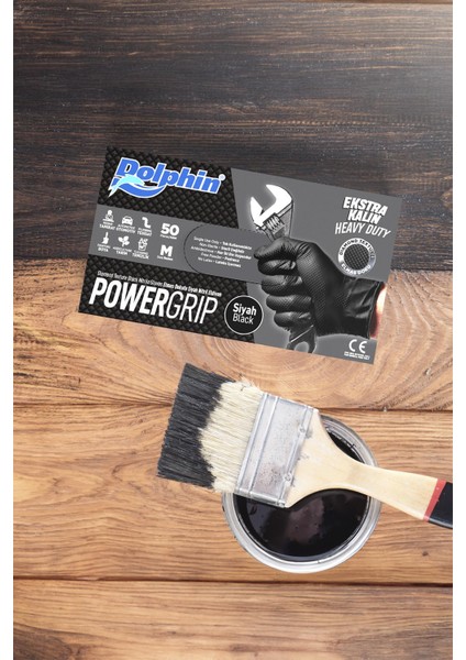 Nitril Powergrip Ekstra Kalın Elmas Dokulu Eldiven Siyah Meidum Orta Boy - 50'li 10 Paket fırsatları