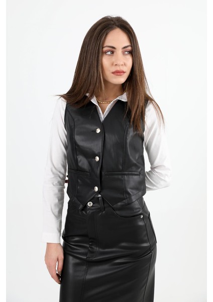 Fleto Cepli Deri Yelek - Siyah modelleri