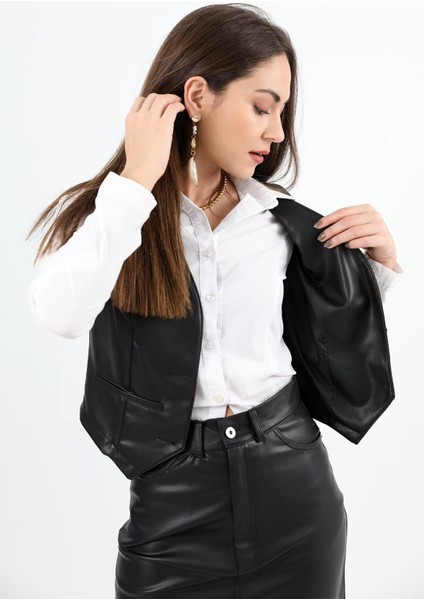 Fleto Cepli Deri Yelek - Siyah indirimleri