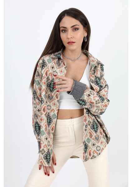 Gömlek Kot Garnili Baskılı Jakar Kapitone - Yeşil fiyatları