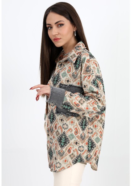 Gömlek Kot Garnili Baskılı Jakar Kapitone - Yeşil indirimleri