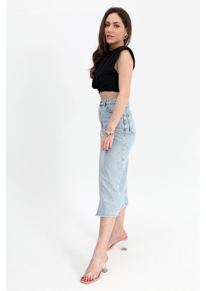 Kot Etek Önü Yırtmaçlı Eteği Püsküllü - Mavi fırsatları