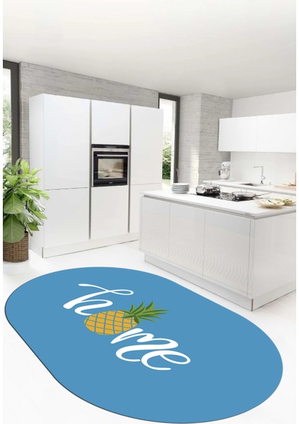 Home Yazılı Ananas Desenli Yıkanabilir Kaymaz Oval Mutfak Halısı, O-Mutfak-31-Mavi, fiyatları