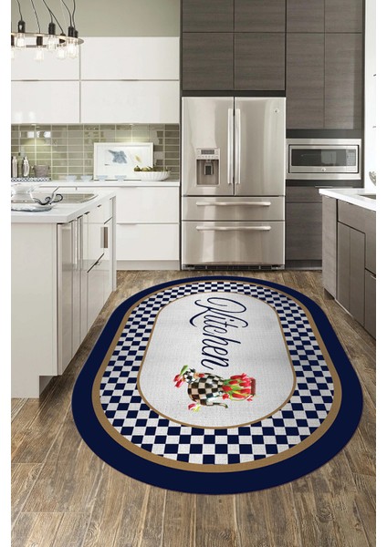 Dijital Baskılı Kaymaz Taban Yıkanabilir Kitchen Yazılı Oval Mutfak Halısı, O-Mutfak-48-Lacivert, modelleri