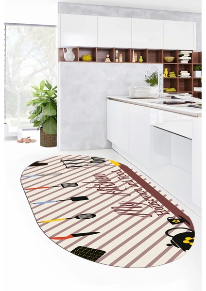 Mutfak Araçları Desenli Yıkanabilir Kaymaz Oval Mutfak Halısı, O-Mutfak-32-Renkli, modelleri